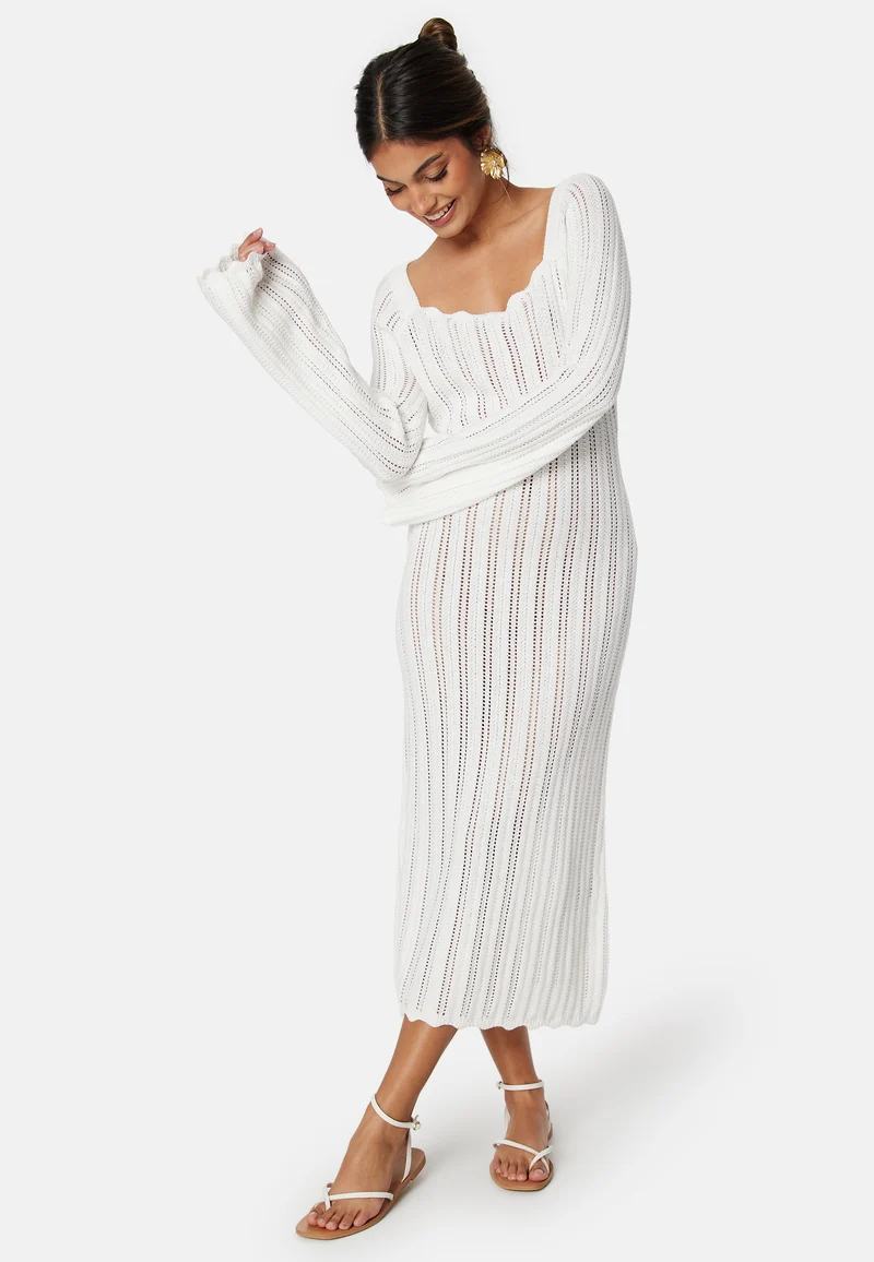 Boat Neck Structure Knitted Dress