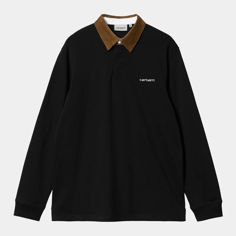 Carhartt WIP Herr Cord Långärmad Rugbytröja - Svart / Hamilton Brun