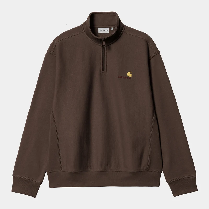Carhartt WIP Herr Halv dragkedja American Script Träningstopp - Tobak