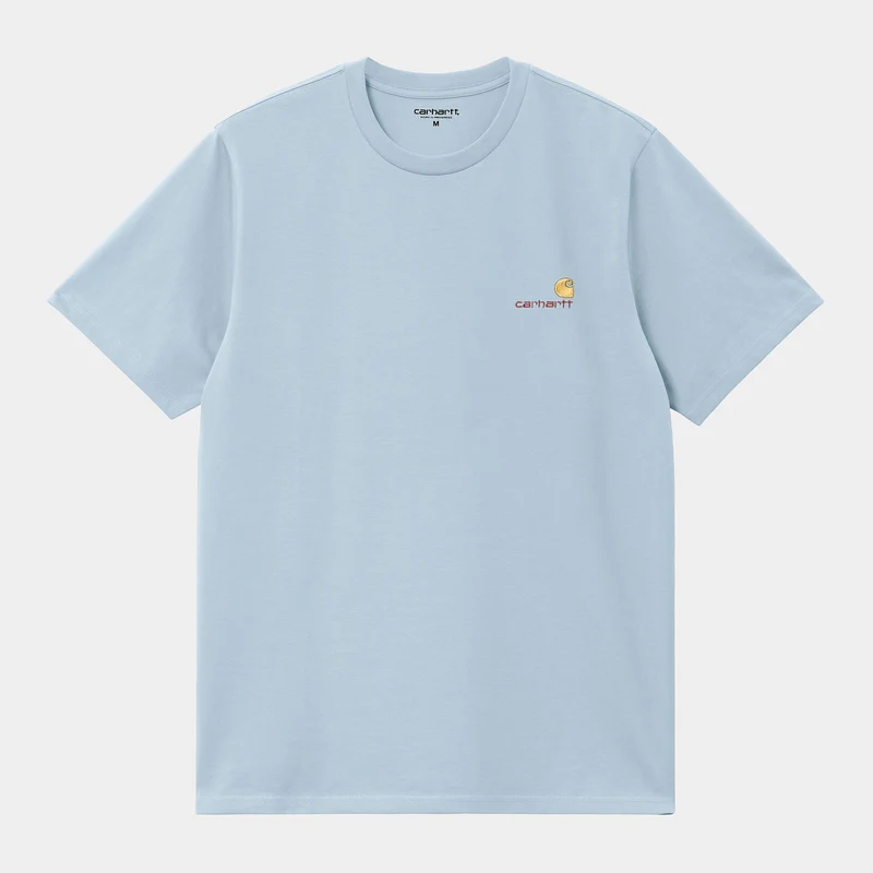 Carhartt WIP Herr Kortärmad American Script T-shirt - Frostad Blå