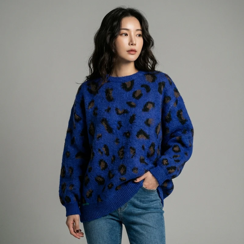 Pull Léopard Col Rond Oversize