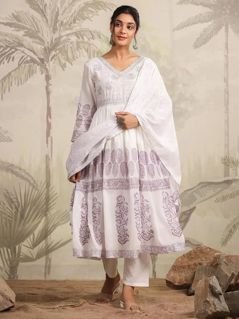 Pure Cotton Anarkali Suit Set With Dupatta