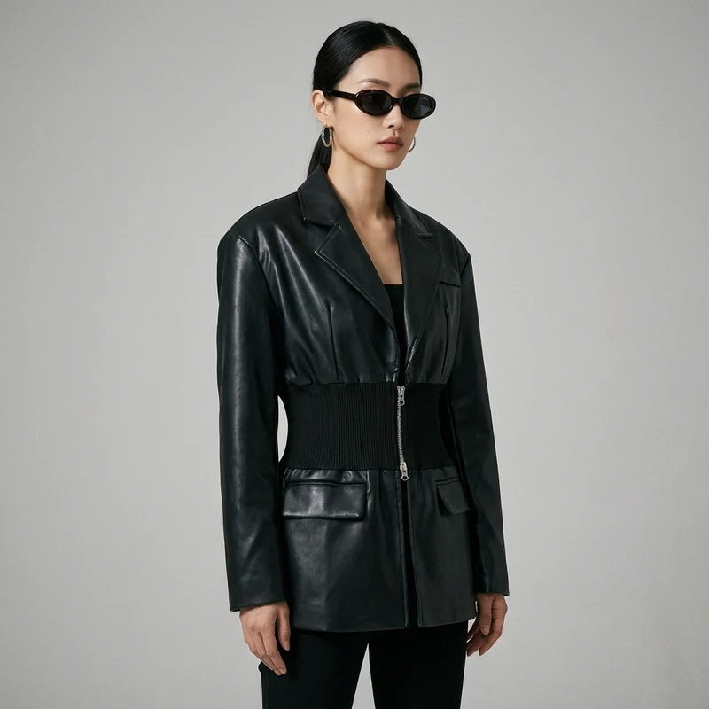 Veste Longue Similicuir Noire