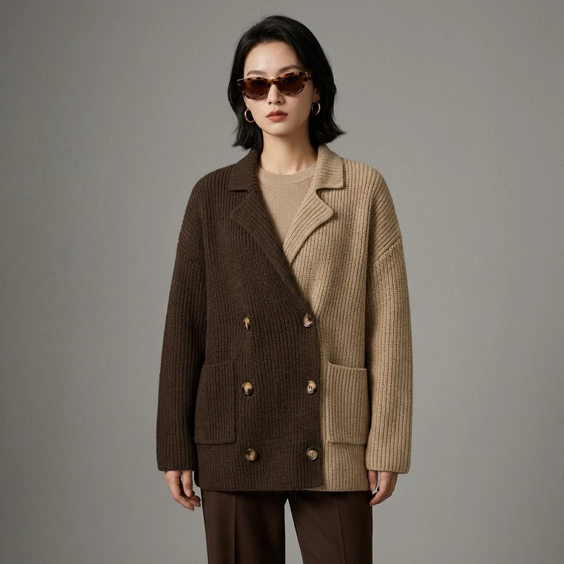 Cardigan Tricoté Épais Col Revers