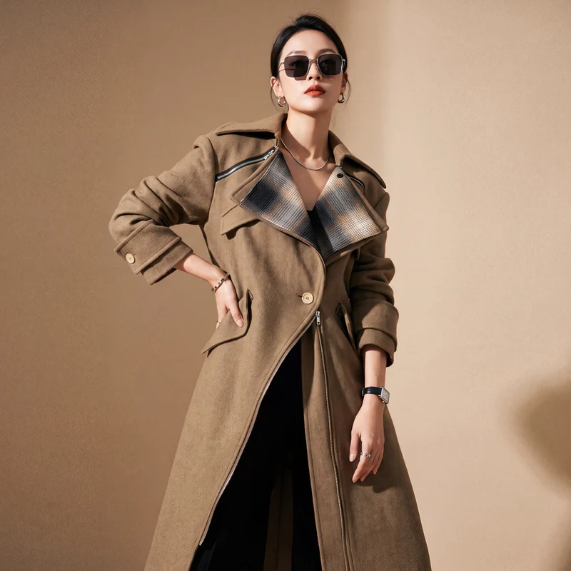 Manteau Long Carreaux Irréguilers