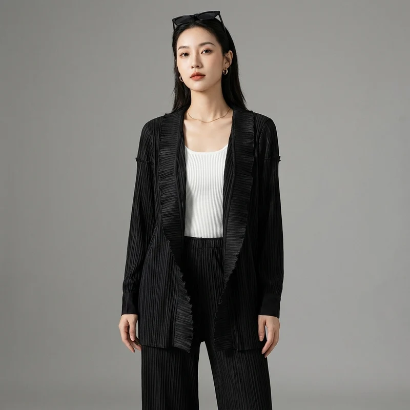 Veste Cardigan Plissée Élastique