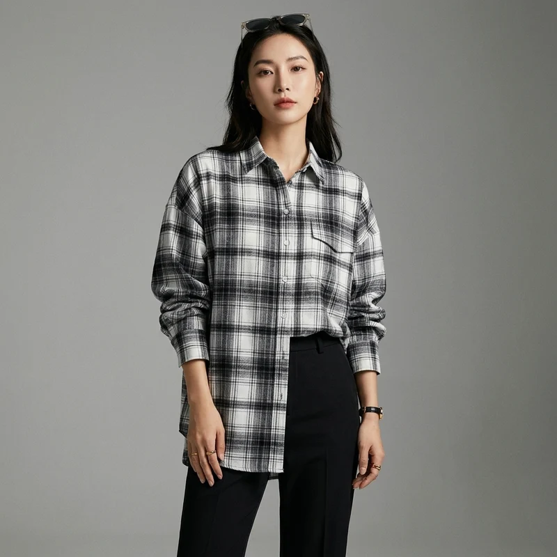 Chemise Carreaux Longue Décontractée