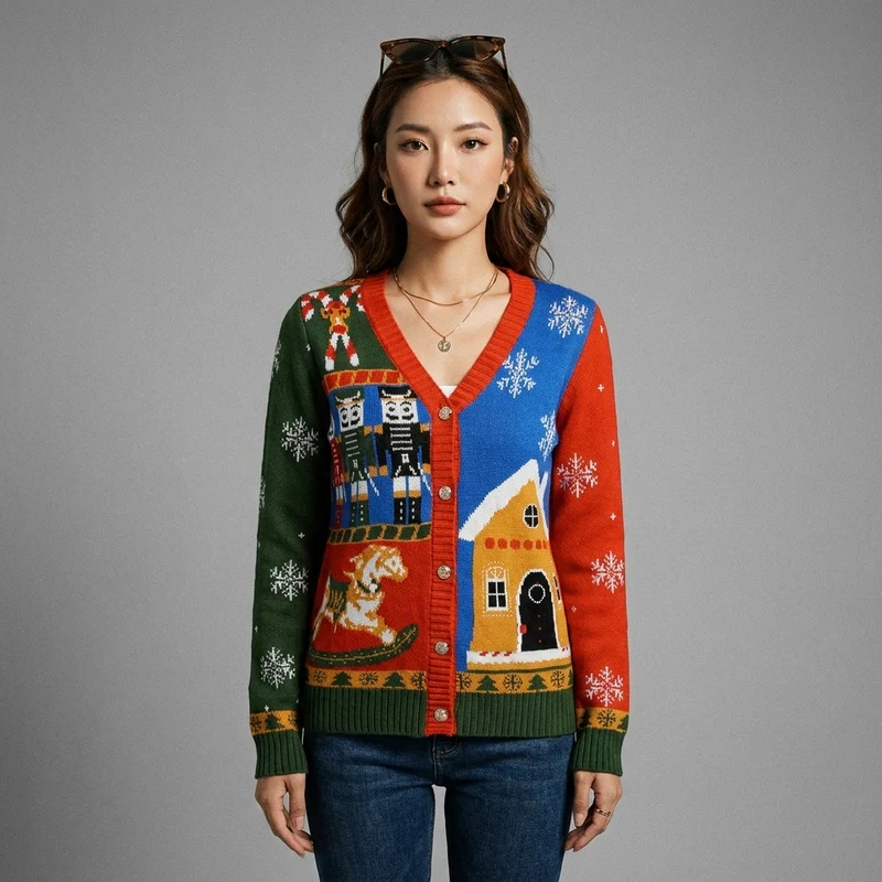 Cardigan Col V Contrasté