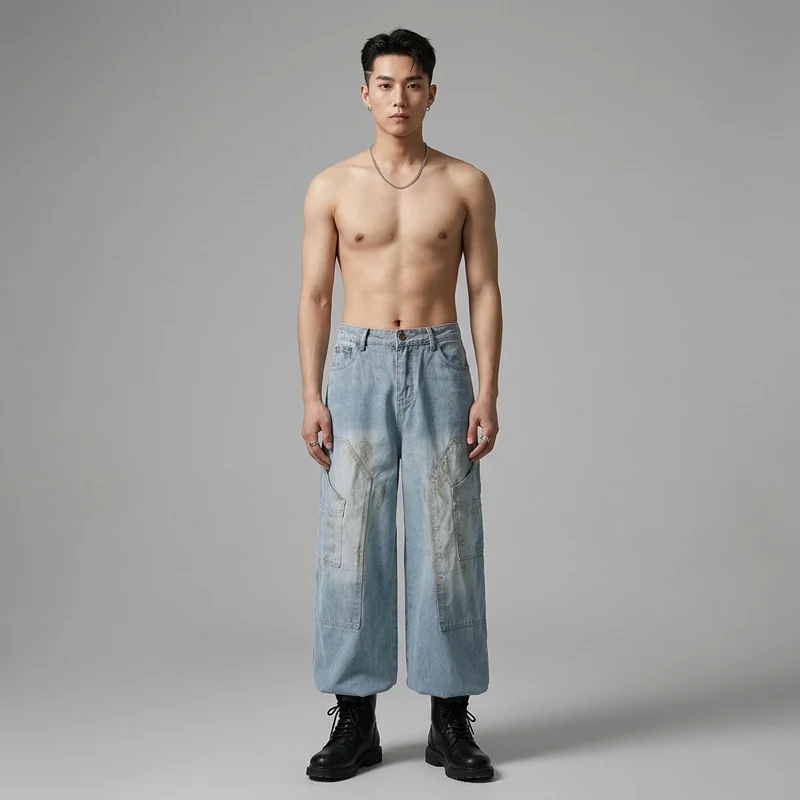 Jean Denim Délavé Droit