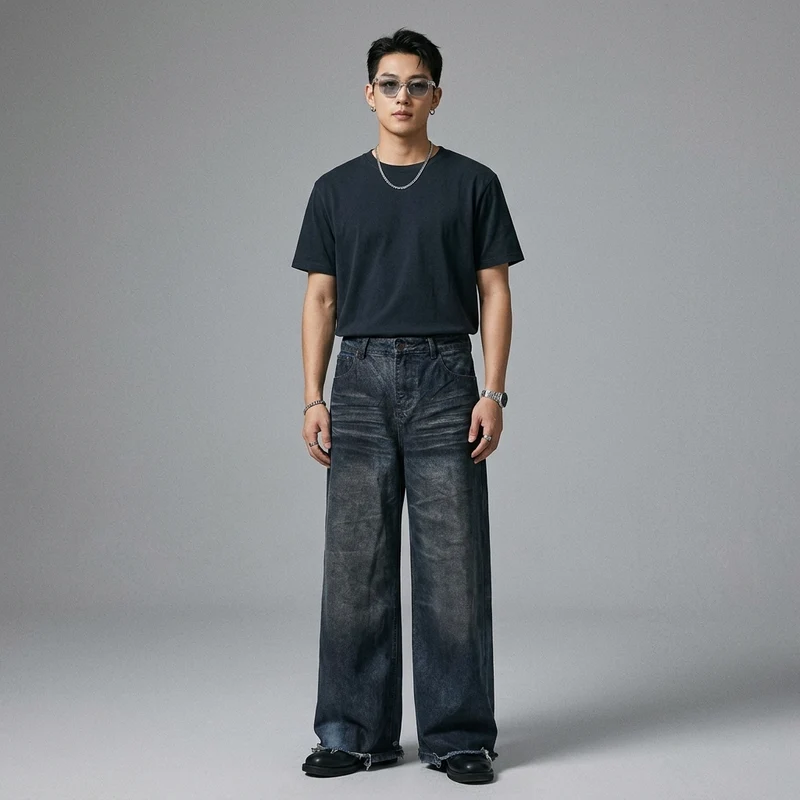 Pantalon Denim Droit Décontracté