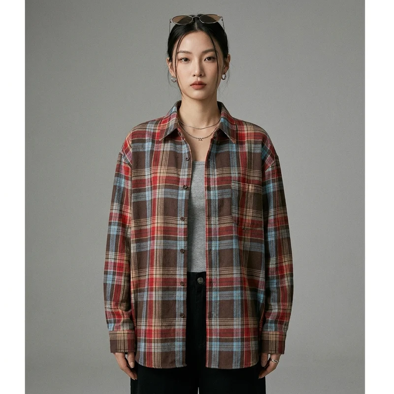 Chemise Carreaux Oversize Rouge