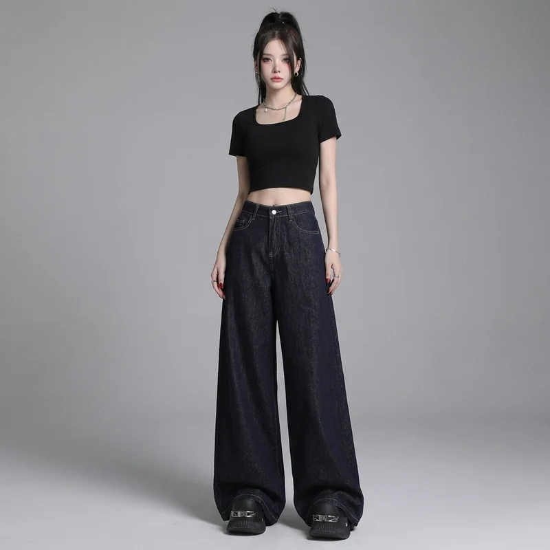 Pantalon Denim Large Taille Haute
