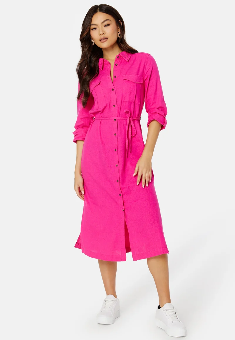 Caro LS Linen Blend Shirt Dress