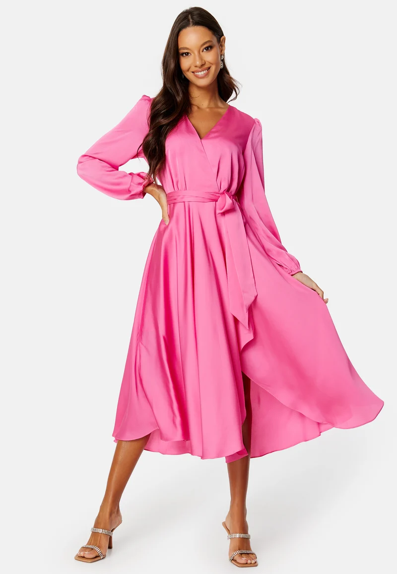Marilyn Satin Wrap Midi Dress