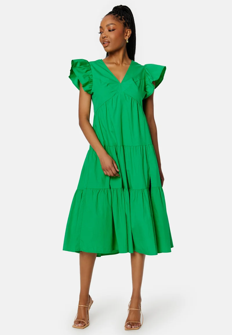 Jarlotte SS V-Neck Calf Slit Dress