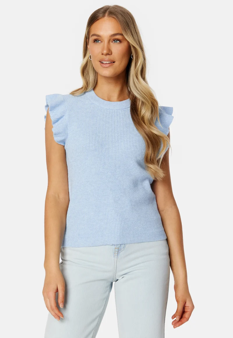 Ril O-Neck Flounce Knit Vest
