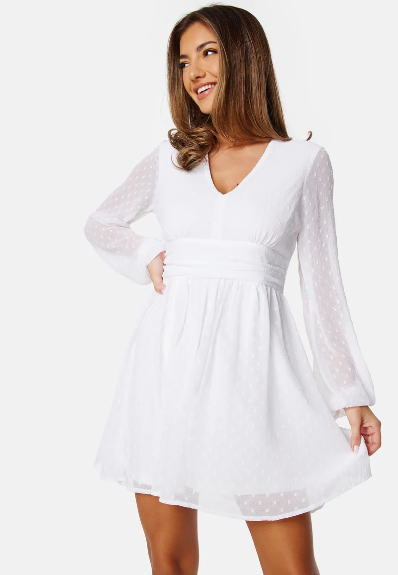 Dotted Tie Back L/S Chiffon Dress
