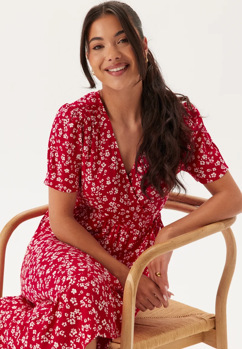 Evie Puff Sleeve Midi Wrap Dress