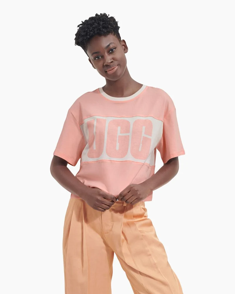 UGG Jordene Colourblock Logotyp T-shirt för kvinnor - Rosa Opal