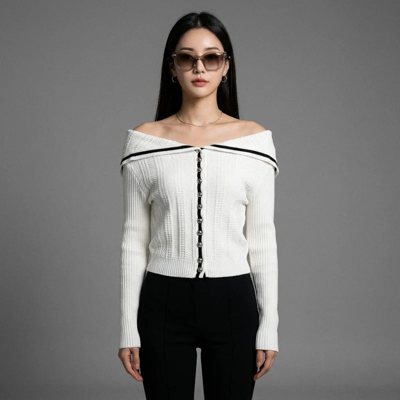 Cardigan Élégant Col Bateau