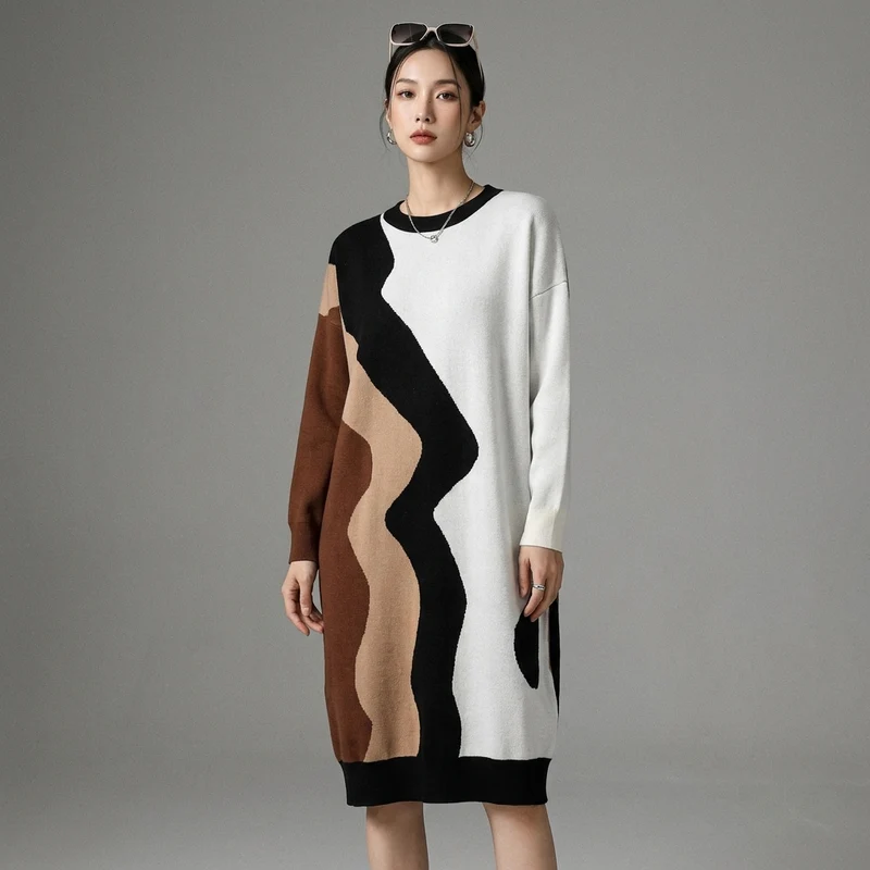 Robe Longue Maille Col Rond