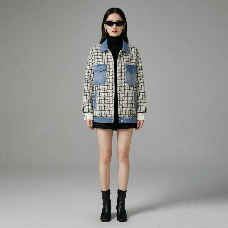 Manteau Carreaux et Denim