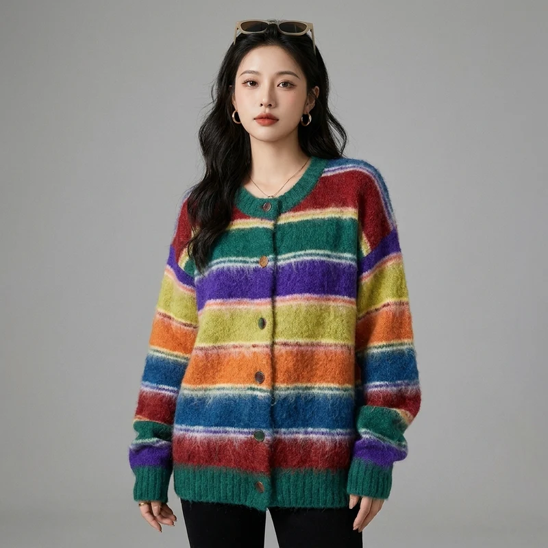 Cardigan Rayé Tricoté