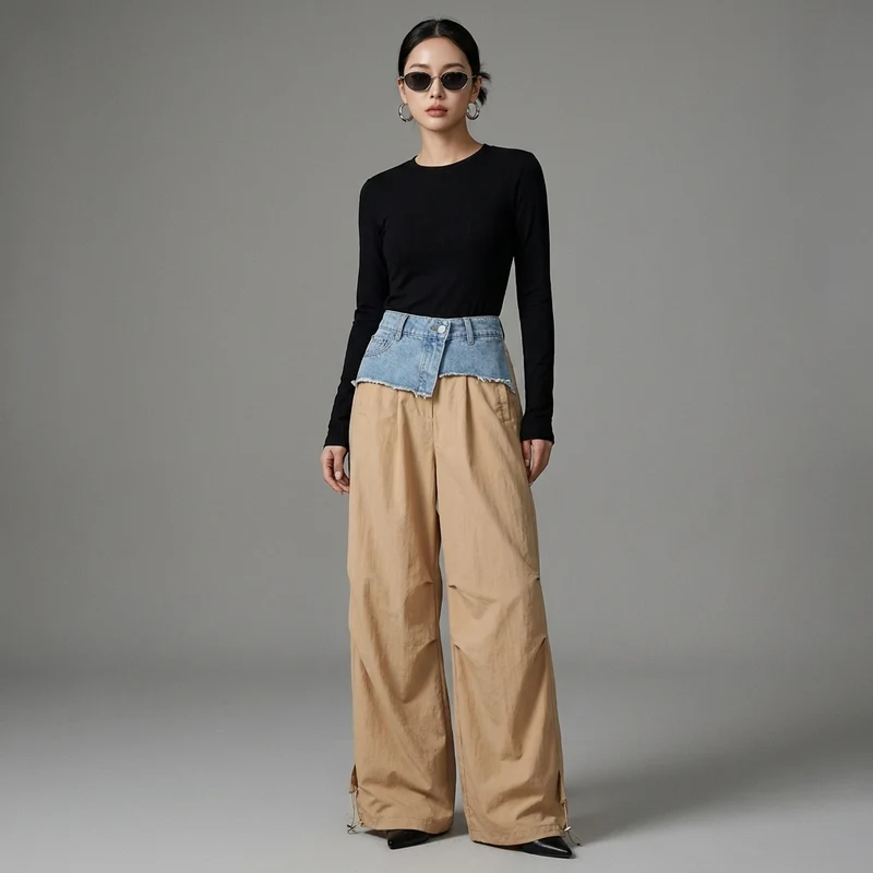 Pantalon Large Taille Haute Denim