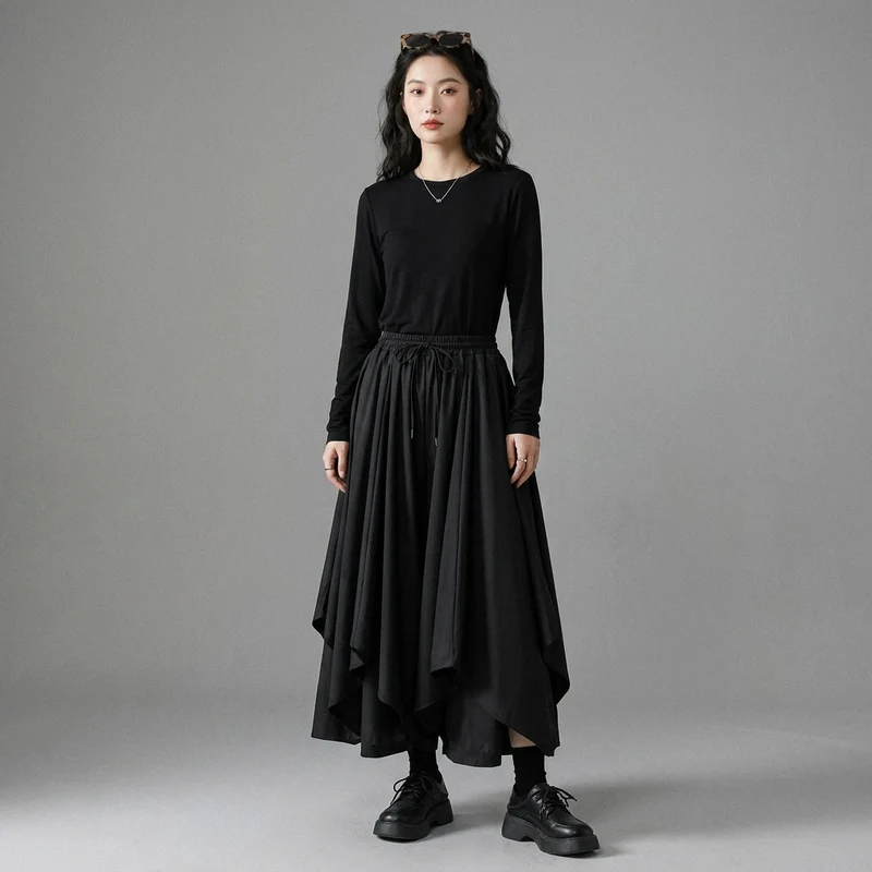 Pantalon Plissé Ample Noir