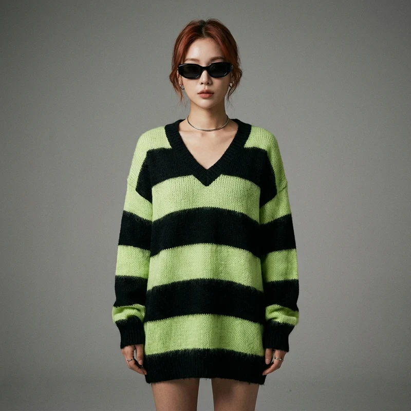Pull Rayé Col V Oversize