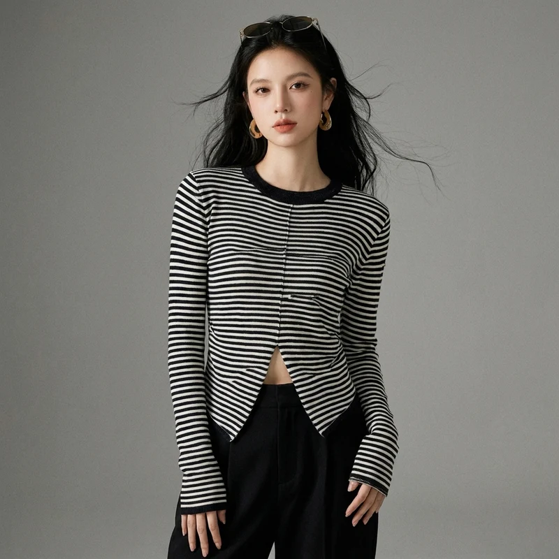 Pull Tricot Rayé Décontracté