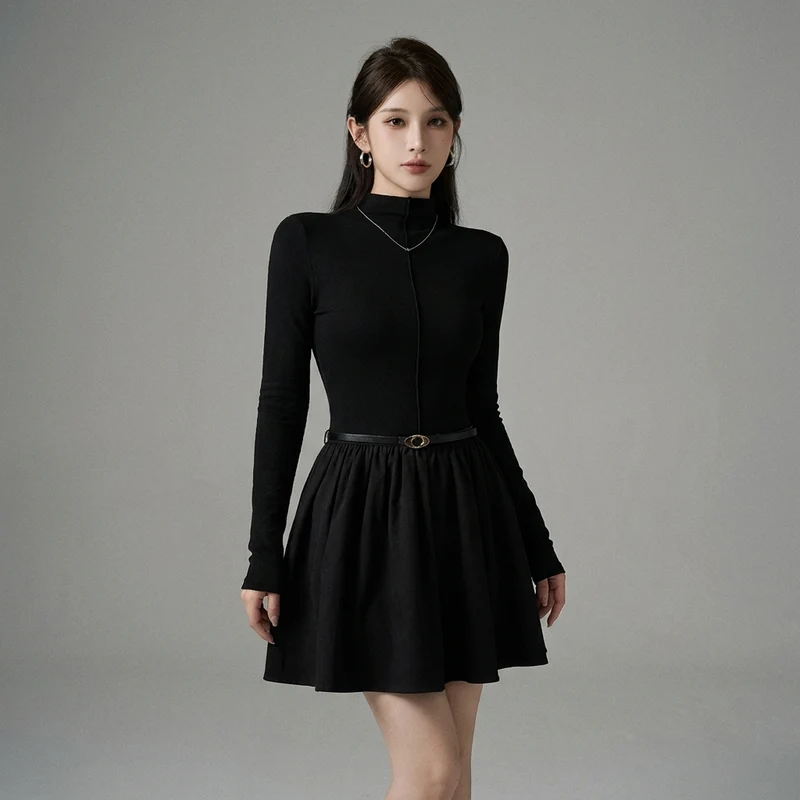 Robe Tricotée Douce Col Montant