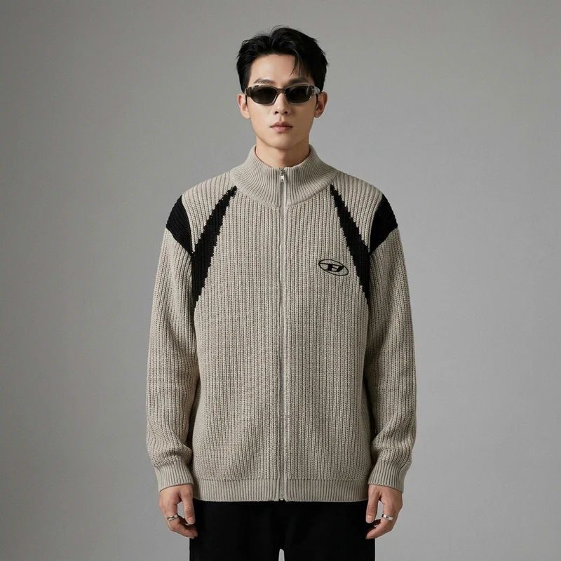 Pull Col Montant Color Block