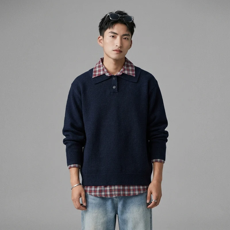 Pull Col Polo Bicolore