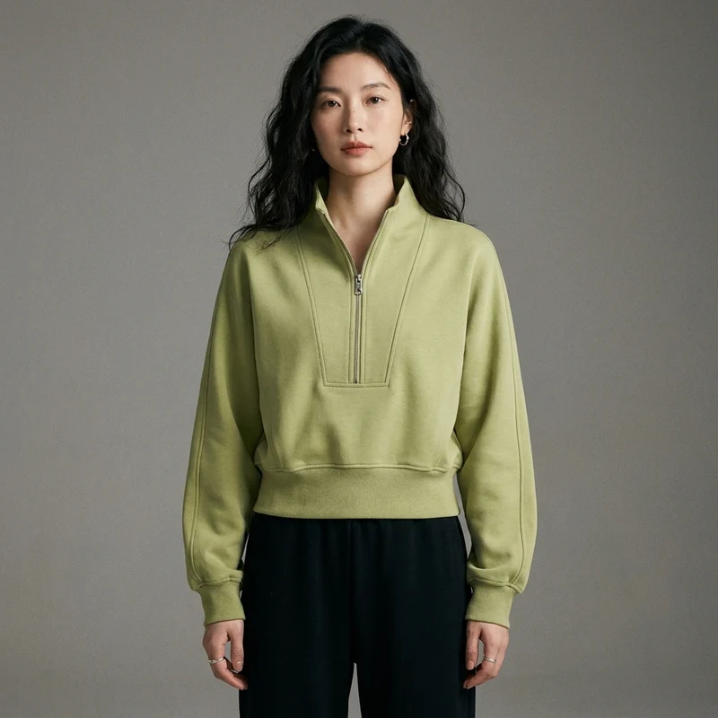 Half zip hoodie casual sports high waisted top