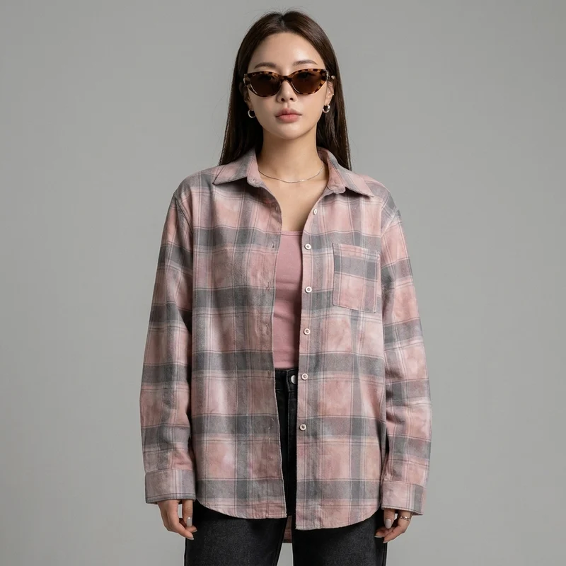 Chemise Coréenne Oversize à Carreaux