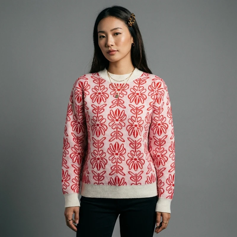 Pull Fleuri Col Rond