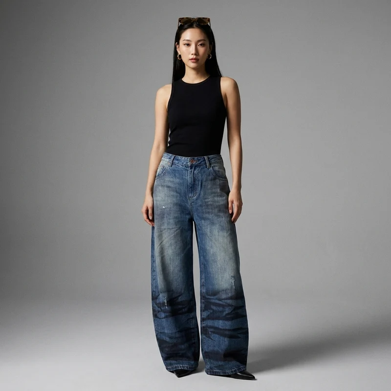 Jean Large Délavé Coupe Droite