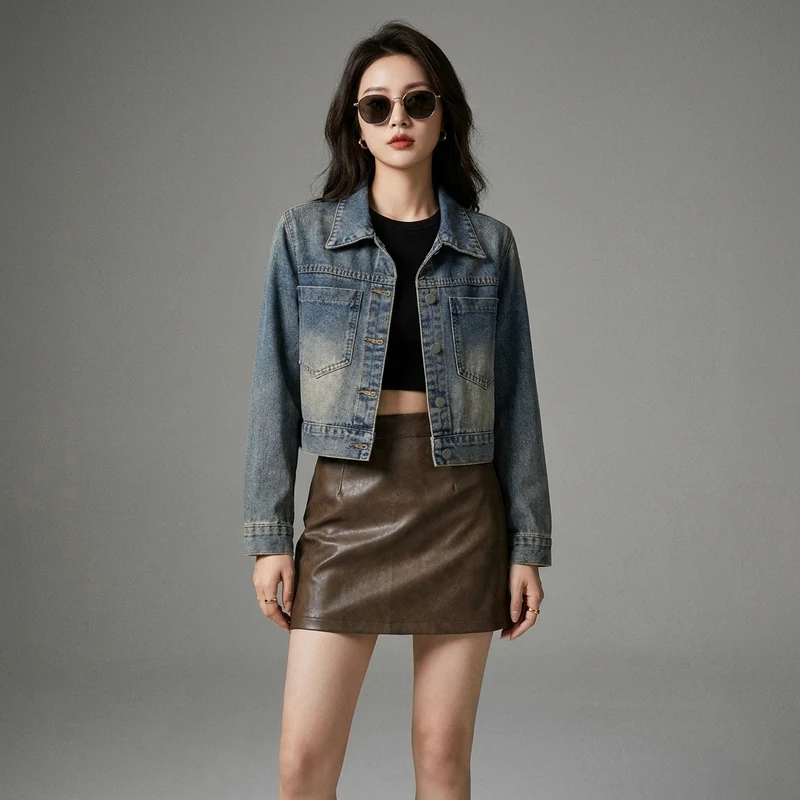 Veste en Jean Courte Bleue