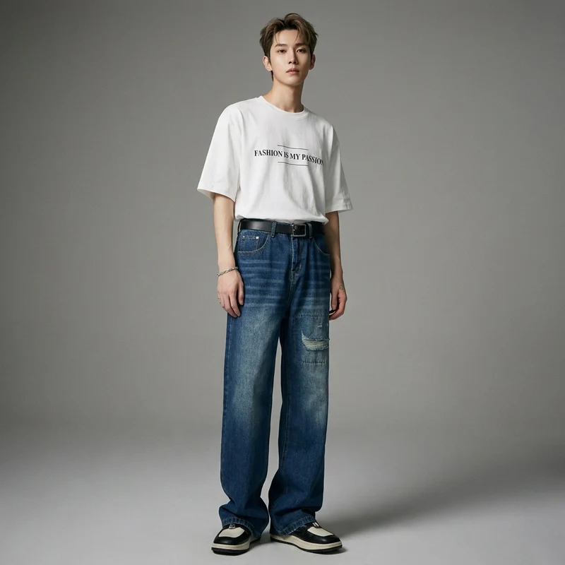 Jeans Droit Détails Appliqués