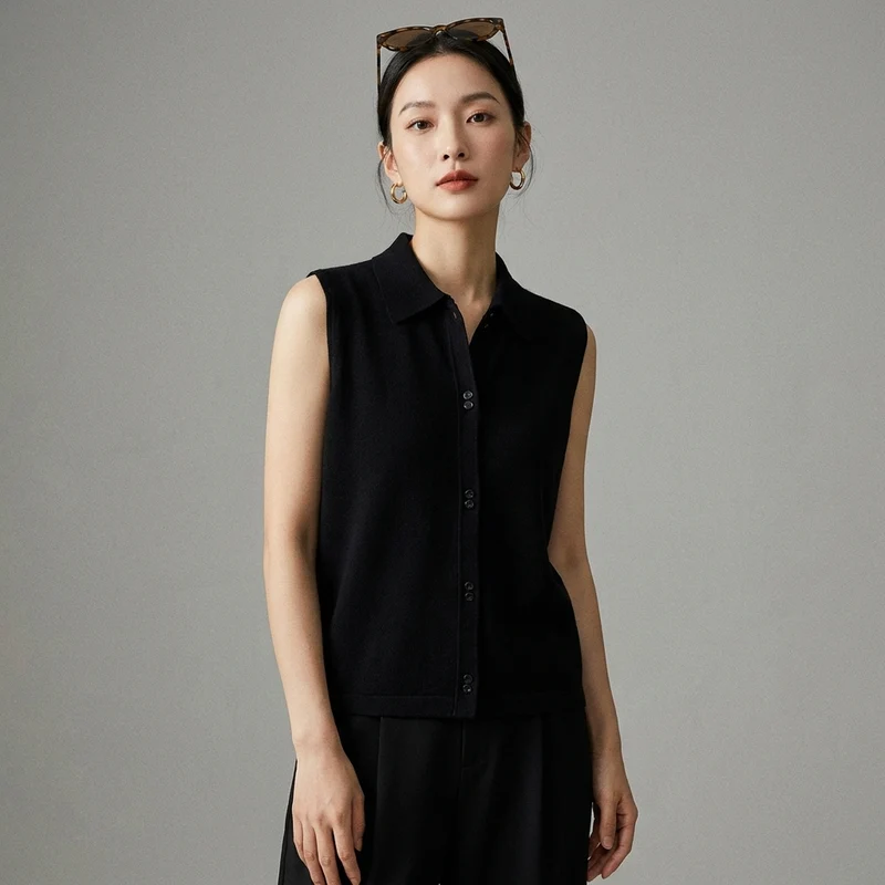 Cardigan Sans Manches Col Polo