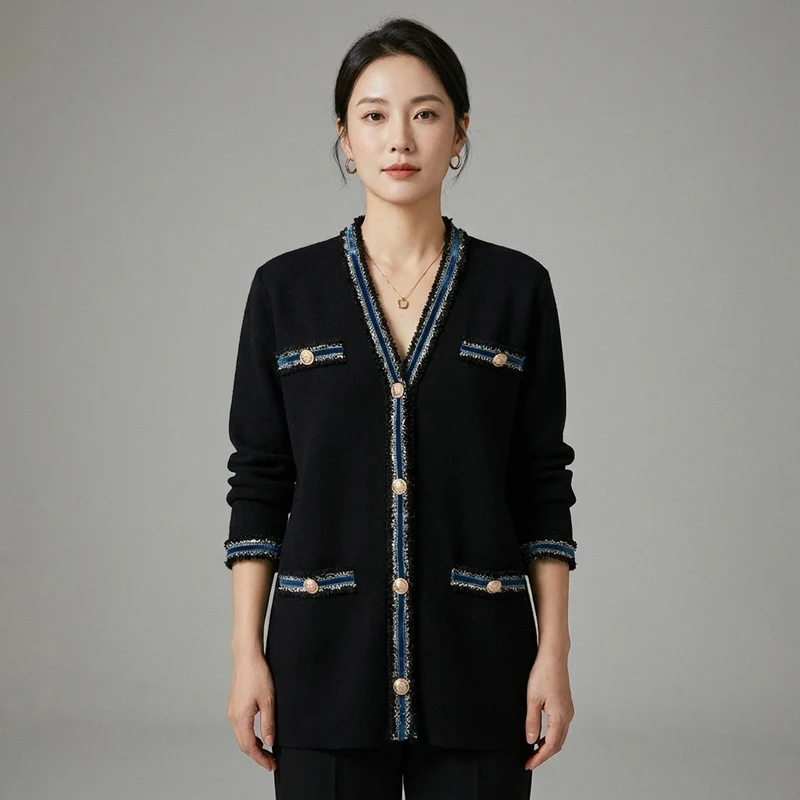 Cardigan Tricot Contrasté Velours