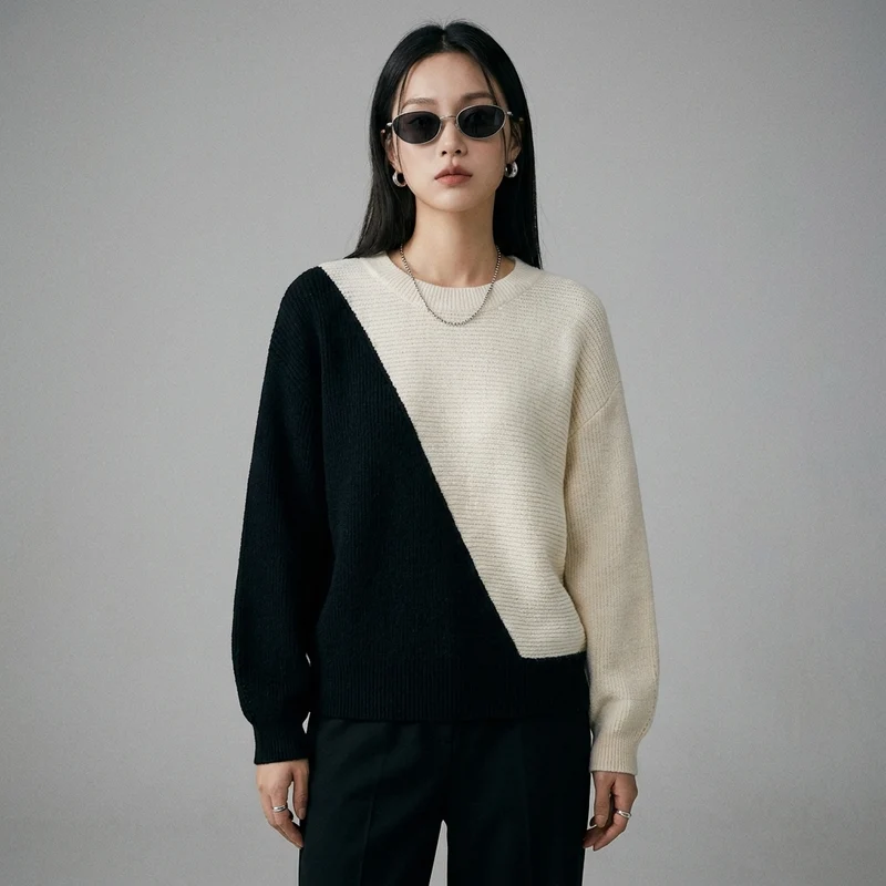 Pull Col Rond Bicolore