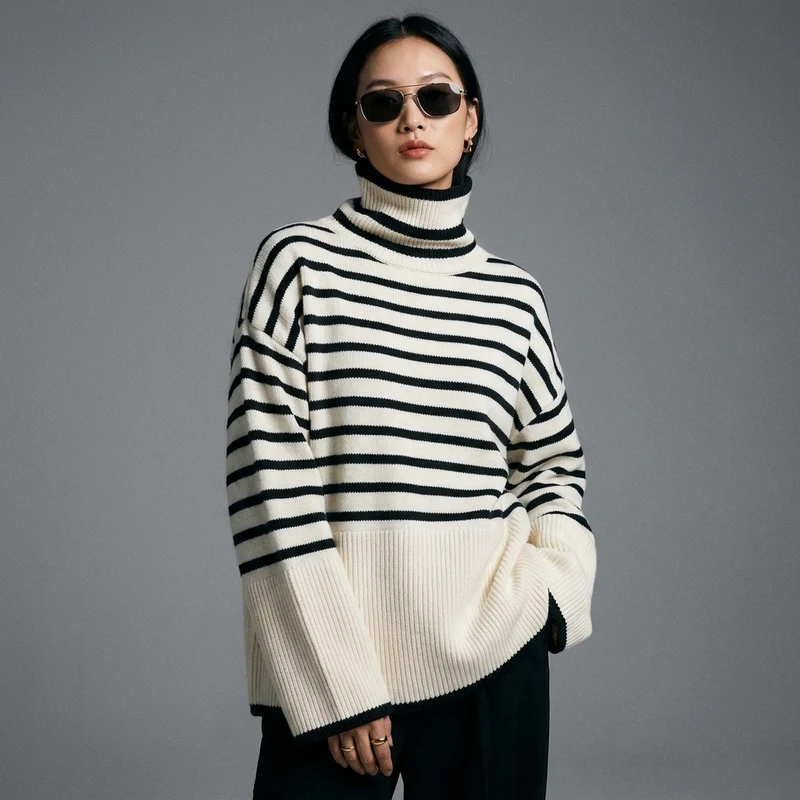 Pull Rayé Col Roulé