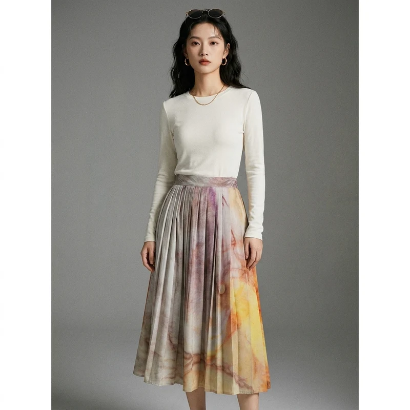 Ensemble Chemise Imprimée & Jupe Plissée