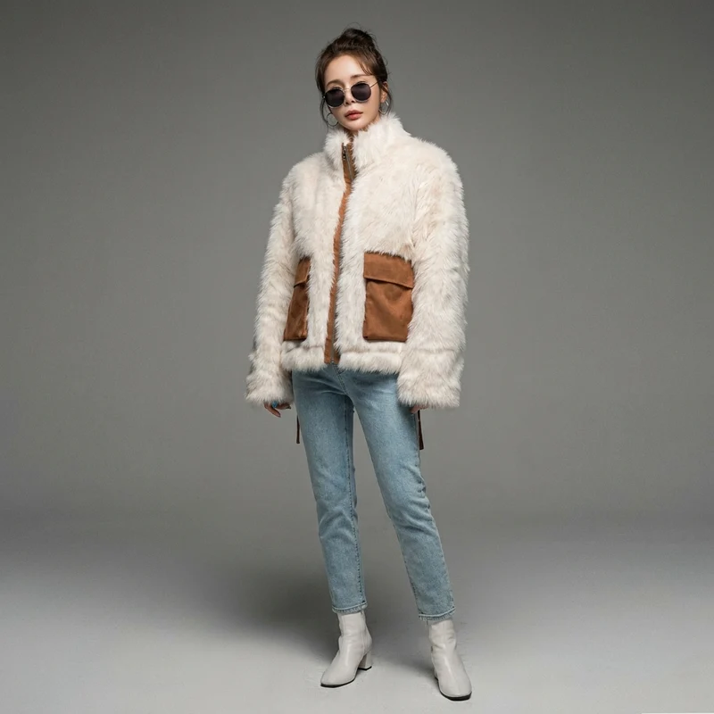Manteau Court Doux Contrasté