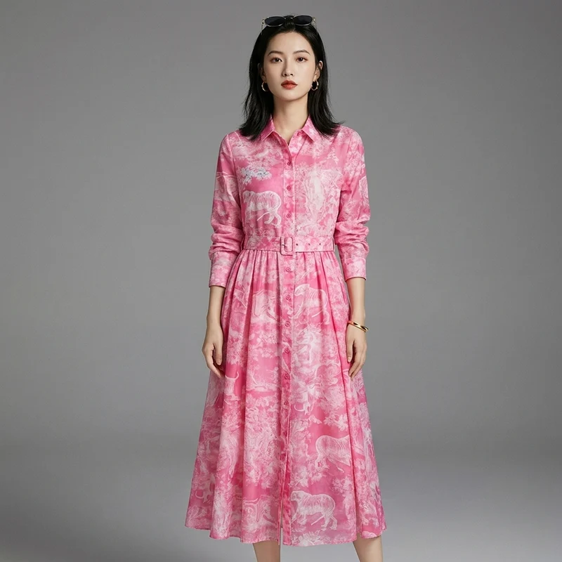 Robe Longue Imprimé Tigre Ceinturée