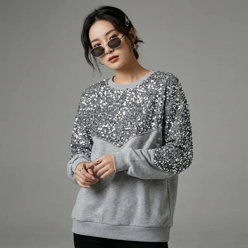 Sweat à Capuche Pailleté Oversize