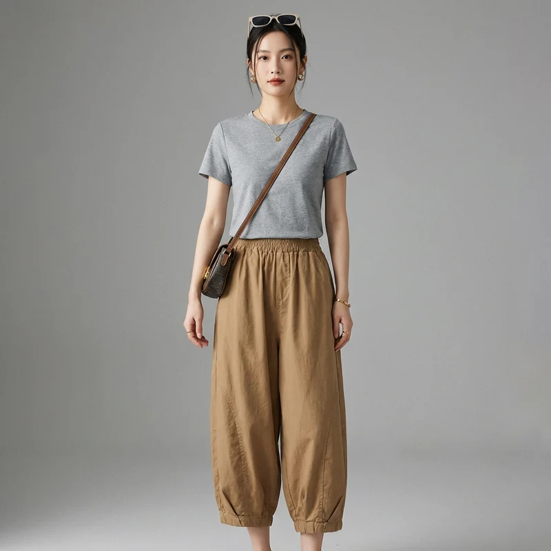 Pantalon Cargo Ample Taille Élastique