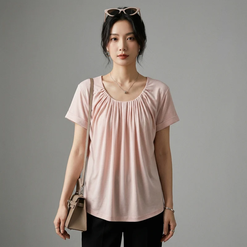T-shirt Oversize Col U Froissé